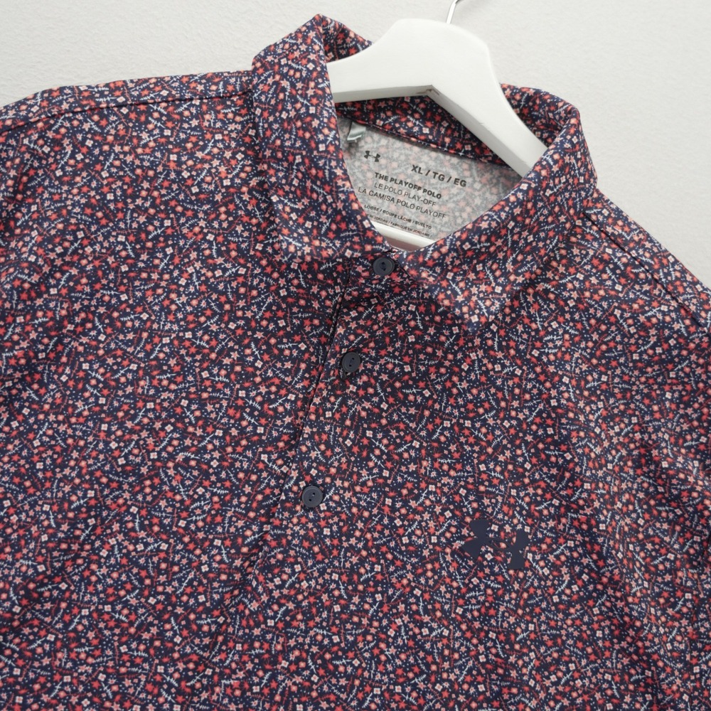 Under Armour Playoff Polo Mens XL Floral Print Blue Red Golf Shirt 1378677